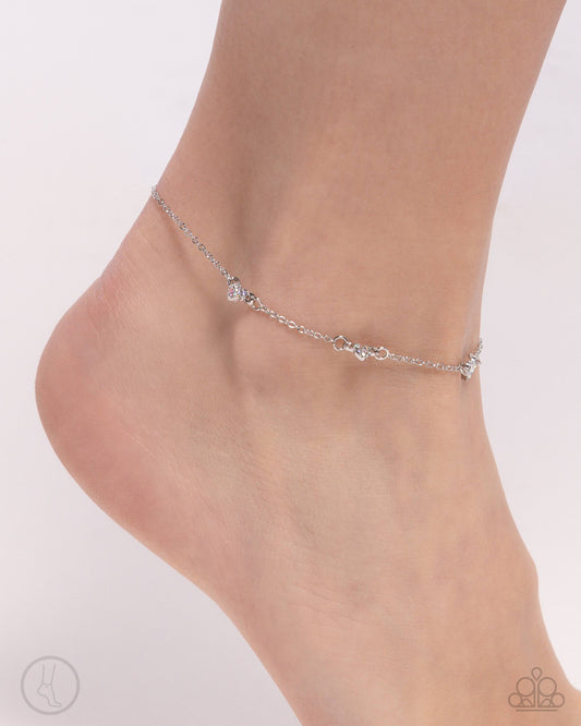 Love Me Hopeless - Multi Iridescent Rhinestone Heart Silver Clasp Anklet - Paparazzi Accessories