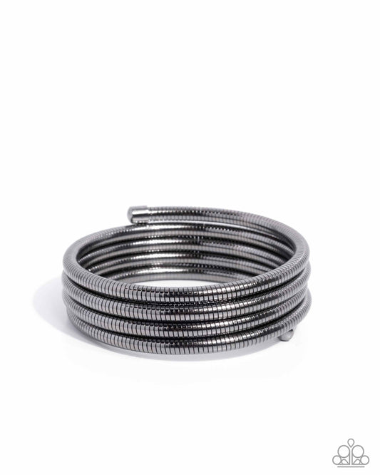 Coiled Command - Black Gunmetal Herringbone Chain Coil Bracelet - Paparazzi Accessories