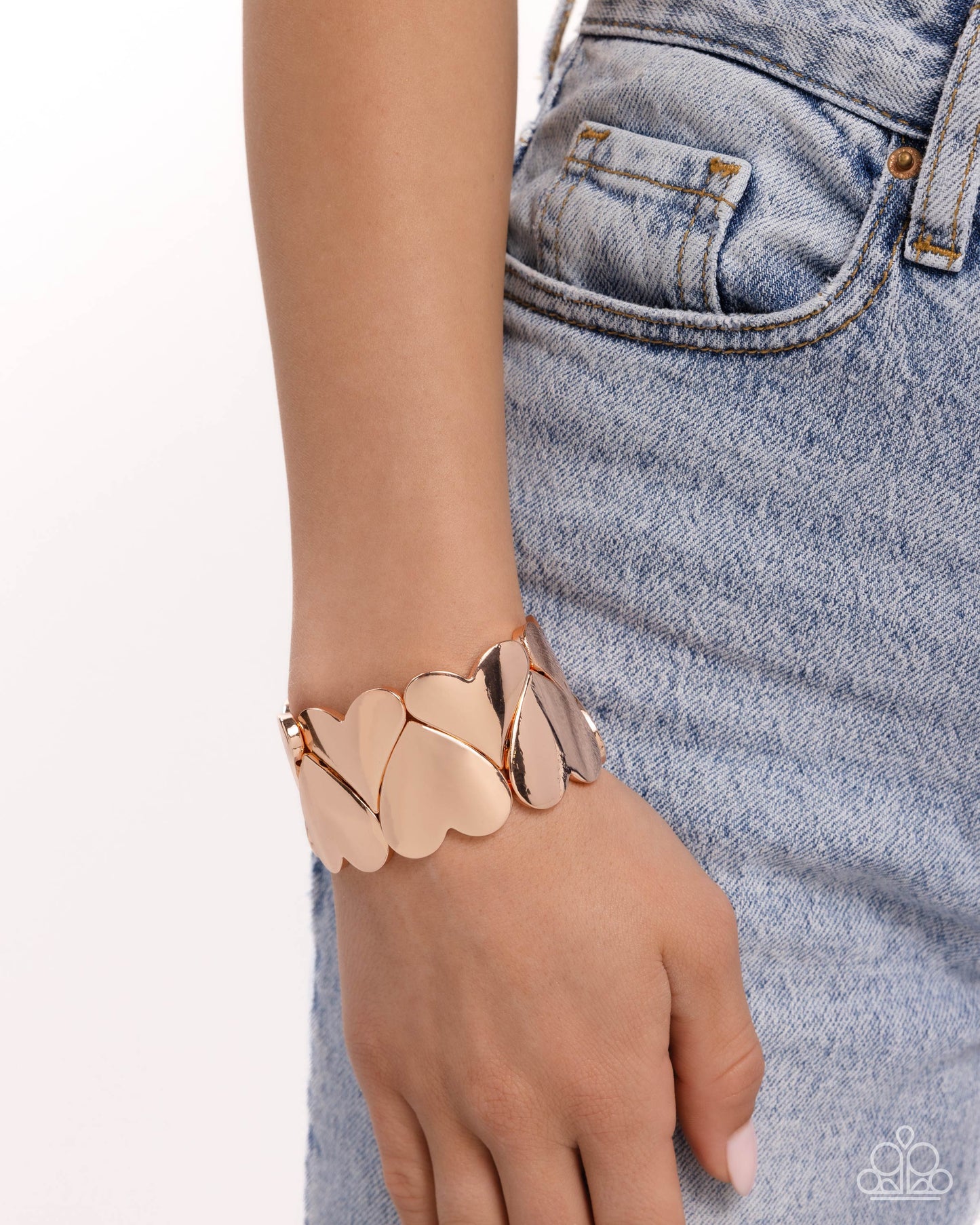 Sweetheart Setting - Rose Gold Hearts Stretchy Bracelet - Paparazzi Accessories