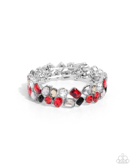 Handcrafted Haven - Red Rhinestone Silver Stretchy Bracelet - Paparazzi Accessories