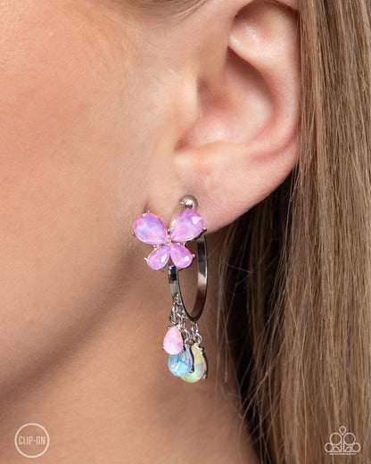 Fairy Fantasy - Multi Opalescent Butterfly Clip-on Hoop Earrings - Paparazzi Accessories