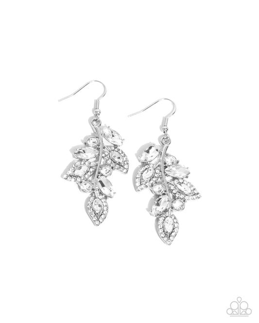 Flourishing Feature - White Marquise Gem Fishhook Earrings - Paparazzi Accessories