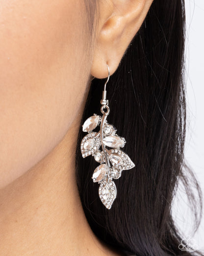 Flourishing Feature - White Marquise Gem Fishhook Earrings - Paparazzi Accessories