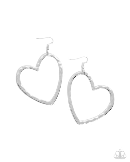 Just My Type - Silver Hammered Hearts Fishhook Earrings - Paparazzi Accessories