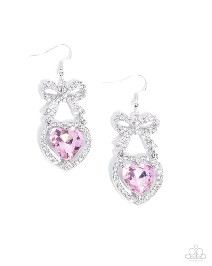 Adorable Allure - Pink Heart & Bow Fishhook Earrings - Paparazzi Accessories
