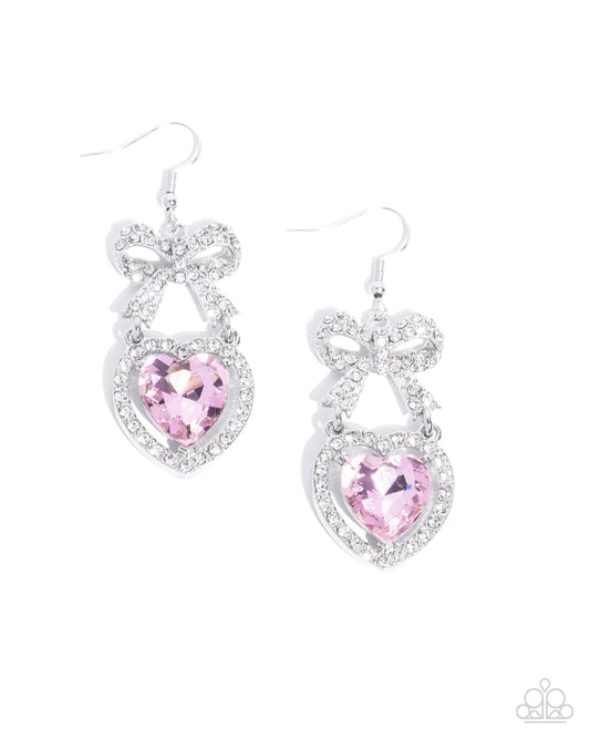Adorable Allure - Pink Heart & Bow Fishhook Earrings - Paparazzi Accessories