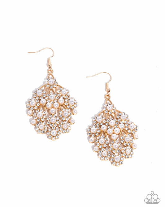 Nautical Netting - Gold & Pearl Fishhook Earrings - Paparazzi Accessories