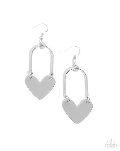 Lady Locket - Silver Heart Fishhook Earrings - Paparazzi Accessories