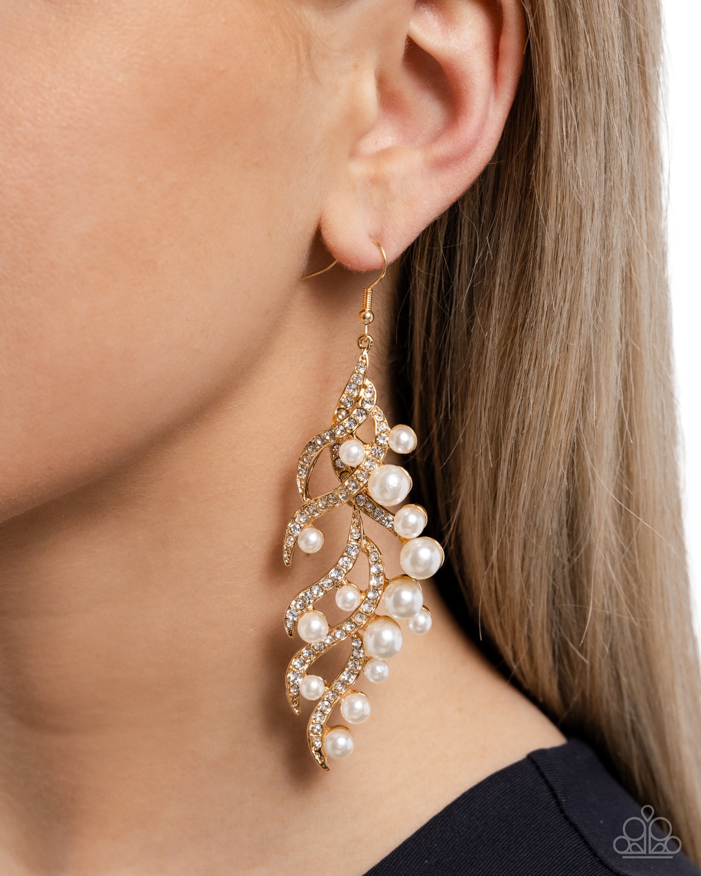 Flourishing Fancy - Gold & Pearl Fishhook Earrings - Paparazzi Accessories