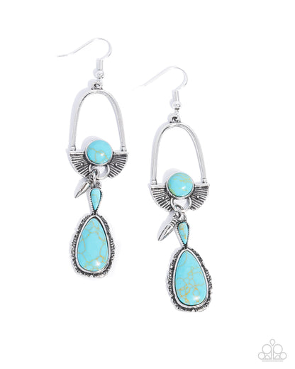 Badlands Basic - Blue Crackle Stone Silver Fishhook Earrings - Paparazzi Accessories