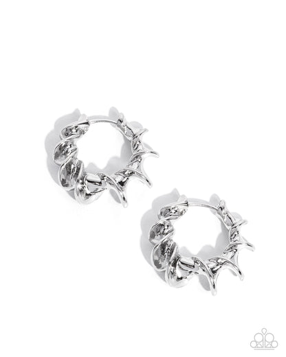 Corkscrew Chic - Silver Twisted Hinge Hoop Earrings - Paparazzi Accessories