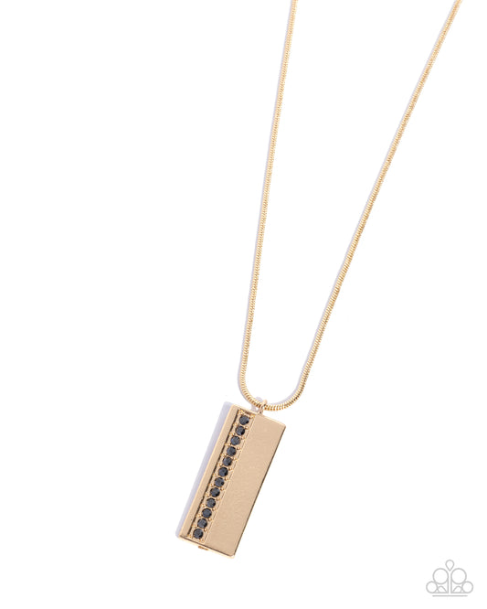 Stare Down - Gold & Hematite Rhinestone Pendant Urban Necklace - Paparazzi Accessories