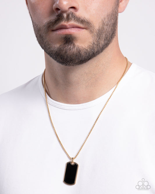 Admirable Alignment - Gold Black Enamel Pendant Urban Necklace - Paparazzi Accessories