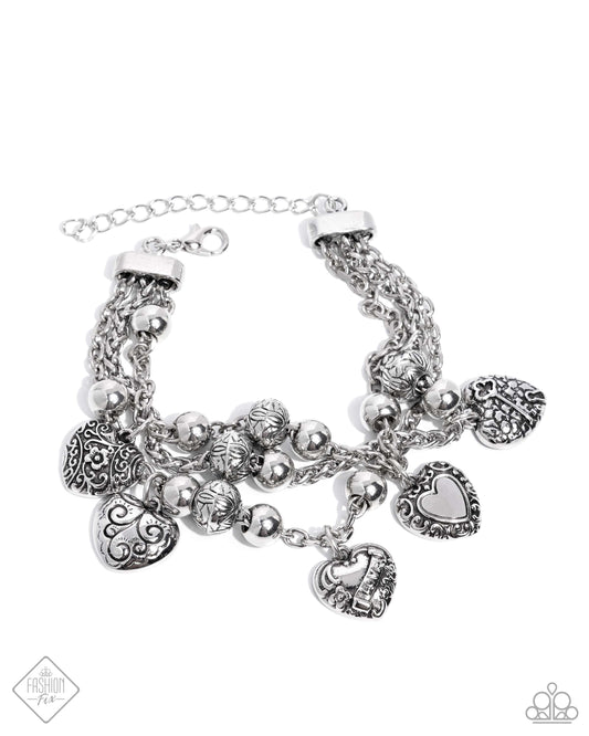 Romantic Relationship - Silver Heart Charm Claps Bracelet - Paparazzi Accessories