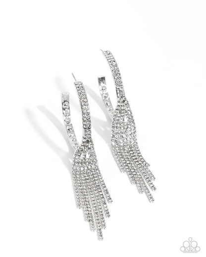 Jaw-Dropping Jubilee - White Rhinestone Hoop Earrings - Life of the Party - Paparazzi Accessories