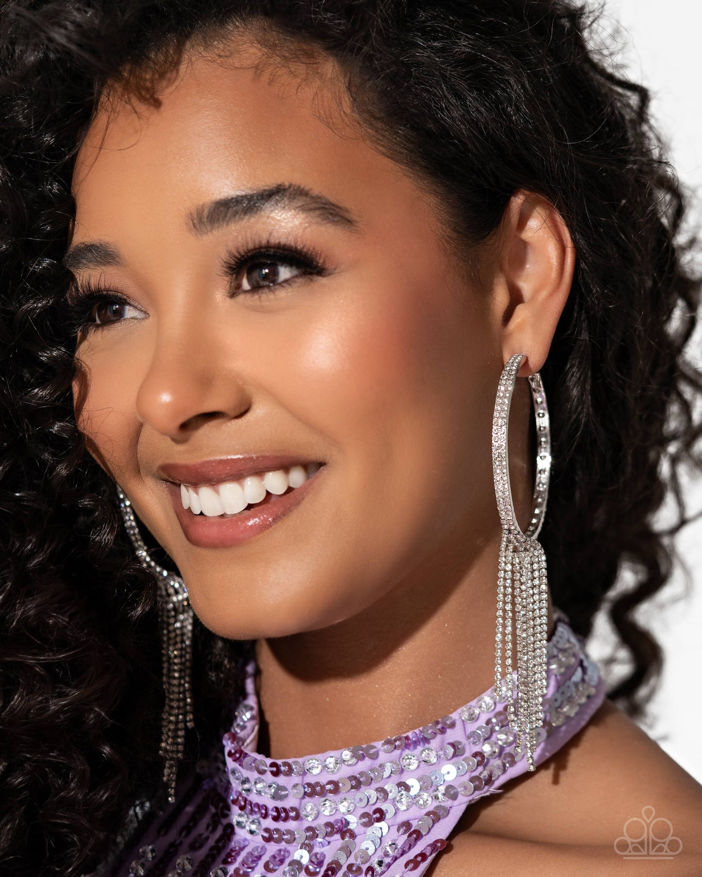 Jaw-Dropping Jubilee - White Rhinestone Hoop Earrings - Life of the Party - Paparazzi Accessories