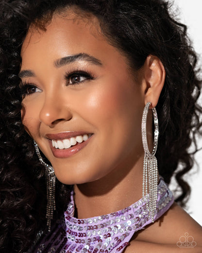 Jaw-Dropping Jubilee - White Rhinestone Hoop Earrings - Life of the Party - Paparazzi Accessories