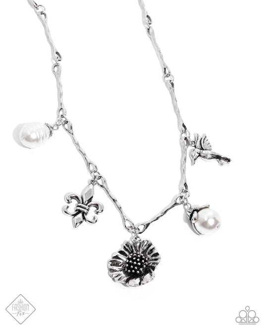 Vintage Vibe - White Charms Necklace - Paparazzi Accessories