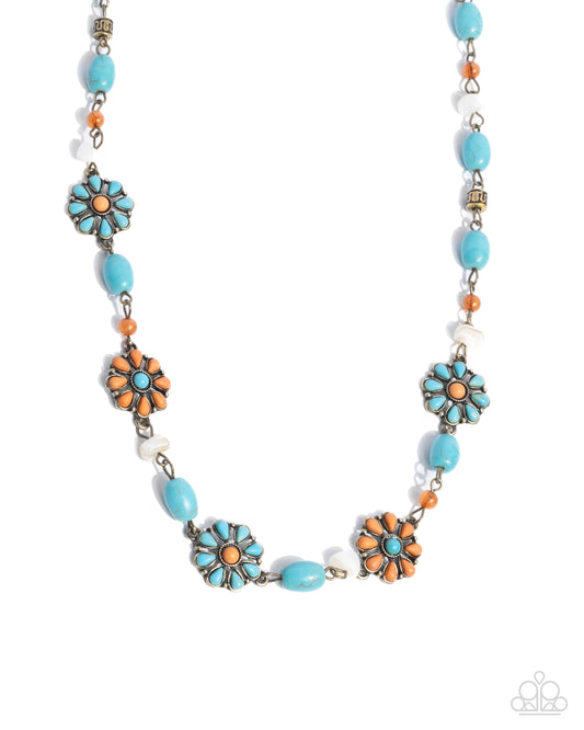 Chill Country - Brass Flower Stone and Bead Necklace - Convention Exclusive 2024 - Paparazzi Accessories