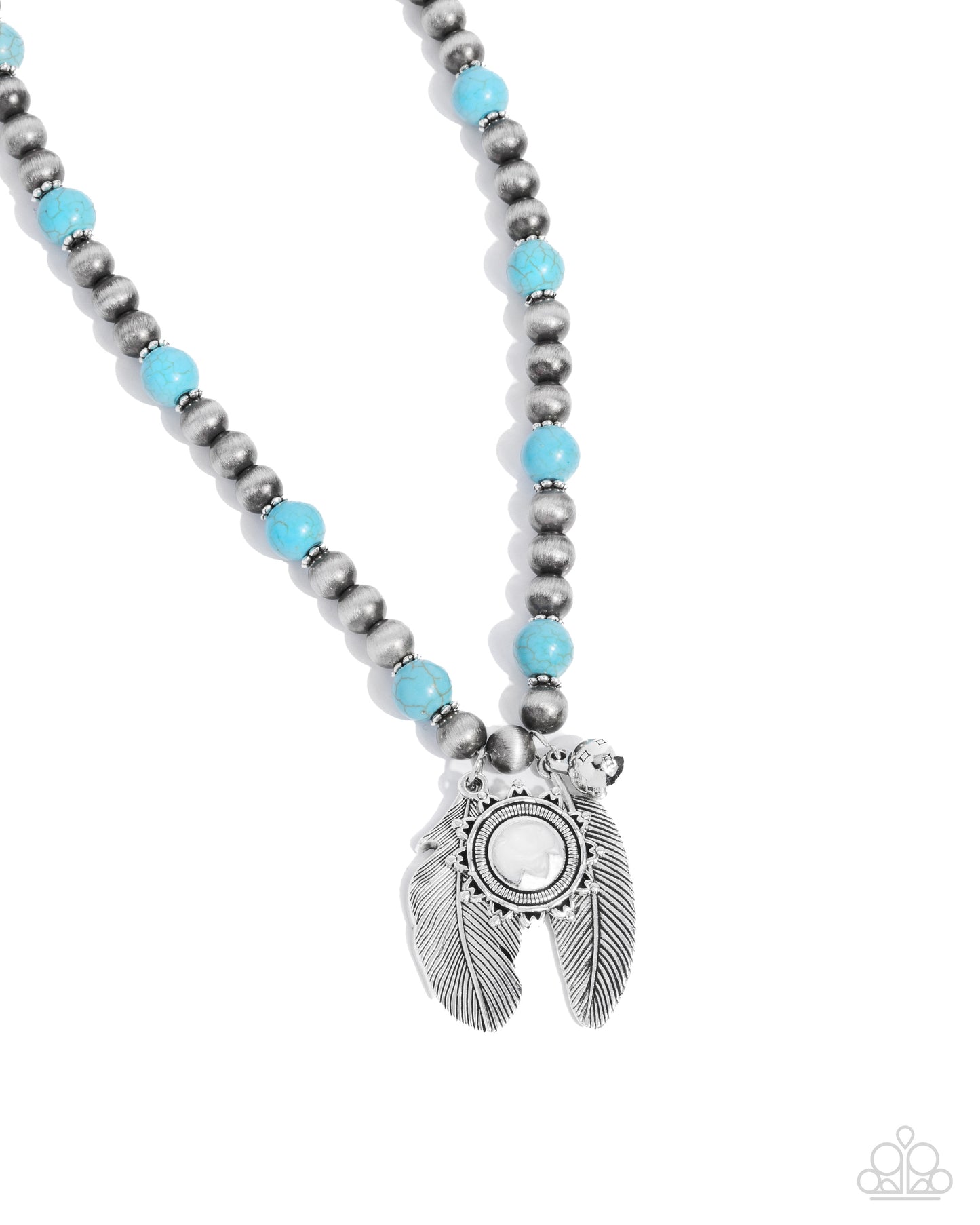 Steady Stones - Blue Beads Navajo Pearls Feather Charm Necklace - Convention Exclusive 2024 - Paparazzi Accessories