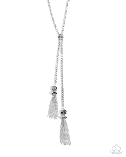 Tassel Transit - White Rhinestone Sliding Bolo Necklace - Convention Exclusive 2024 - Paparazzi Accessories