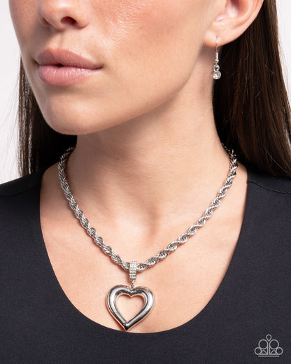 Admirable Academy - White Rhinestone Heart Pendant Necklace - Paparazzi Accessories