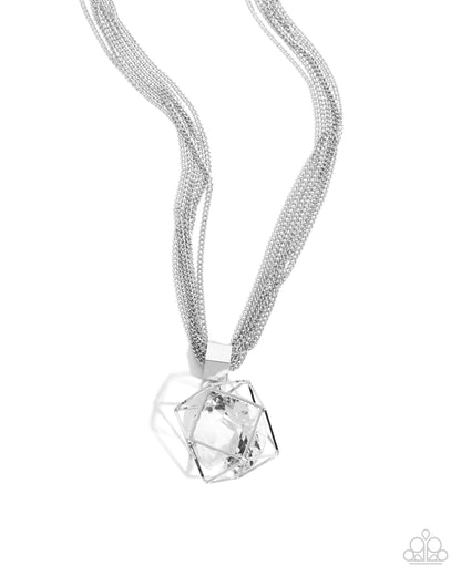 Eager Elegance - White Crystal Gemstone Necklace - Paparazzi Accessories