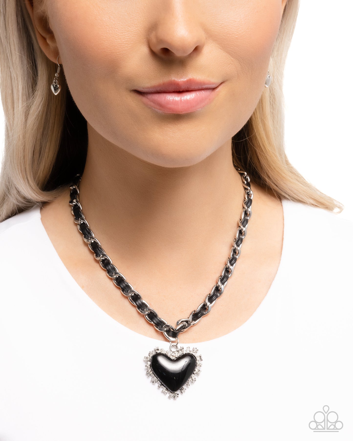 Austere Attraction - Black Leather Ribbon Heart Pendant Necklace - Paparazzi Accessories