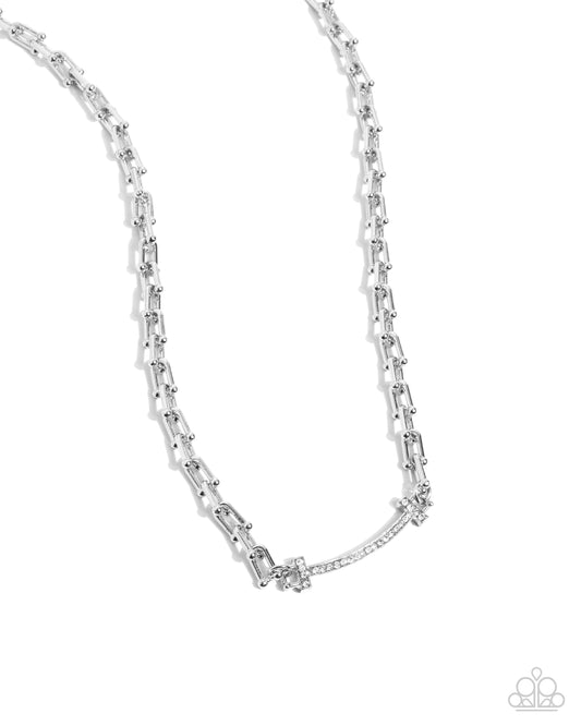 Anchored Actress - White Rhinestone Silver Necklace - Paparazzi Accessories