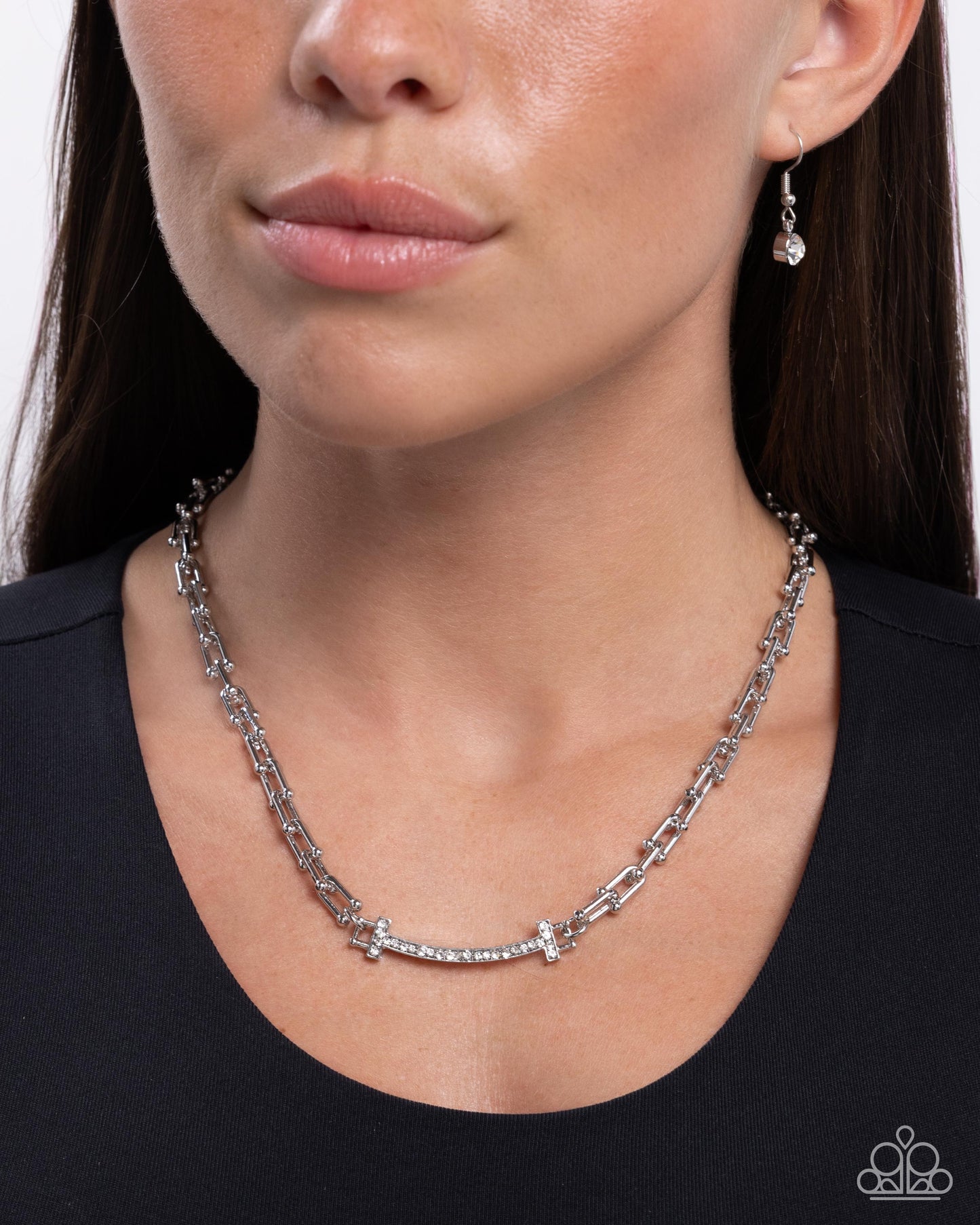Anchored Actress - White Rhinestone Silver Necklace - Paparazzi Accessories