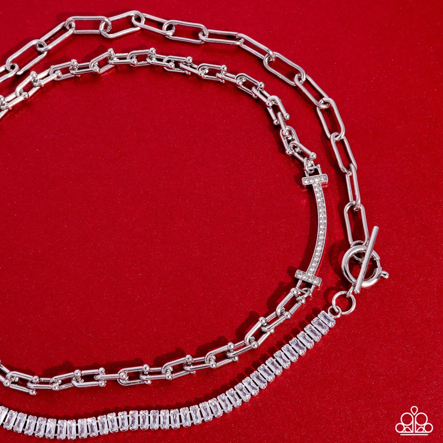 Anchored Actress - White Rhinestone Silver Necklace - Paparazzi Accessories