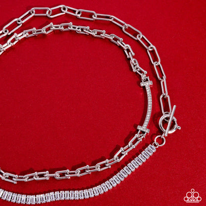 Anchored Actress - White Rhinestone Silver Necklace - Paparazzi Accessories