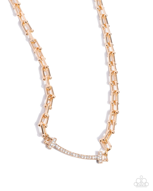Anchored Actress - Gold & White Rhinestone Necklace - Paparazzi Accessories