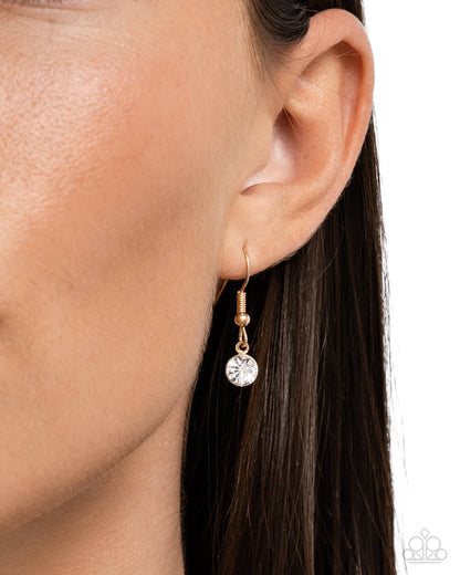 Anchored Actress - Gold & White Rhinestone Necklace - Paparazzi Accessories