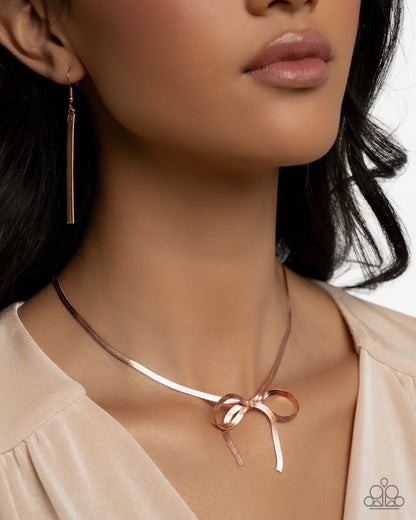 Ladylike Legato - Copper Bow Necklace - Paparazzi Accessories