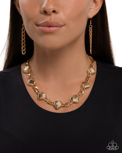 Mingling Medley - Gold Hearts Necklace - Paparazzi Accessories