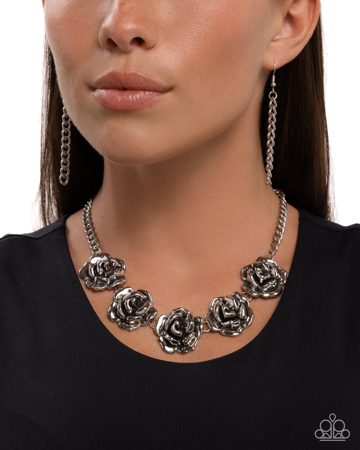 Refreshing Roses - Silver Flower Necklace - Paparazzi Accessories