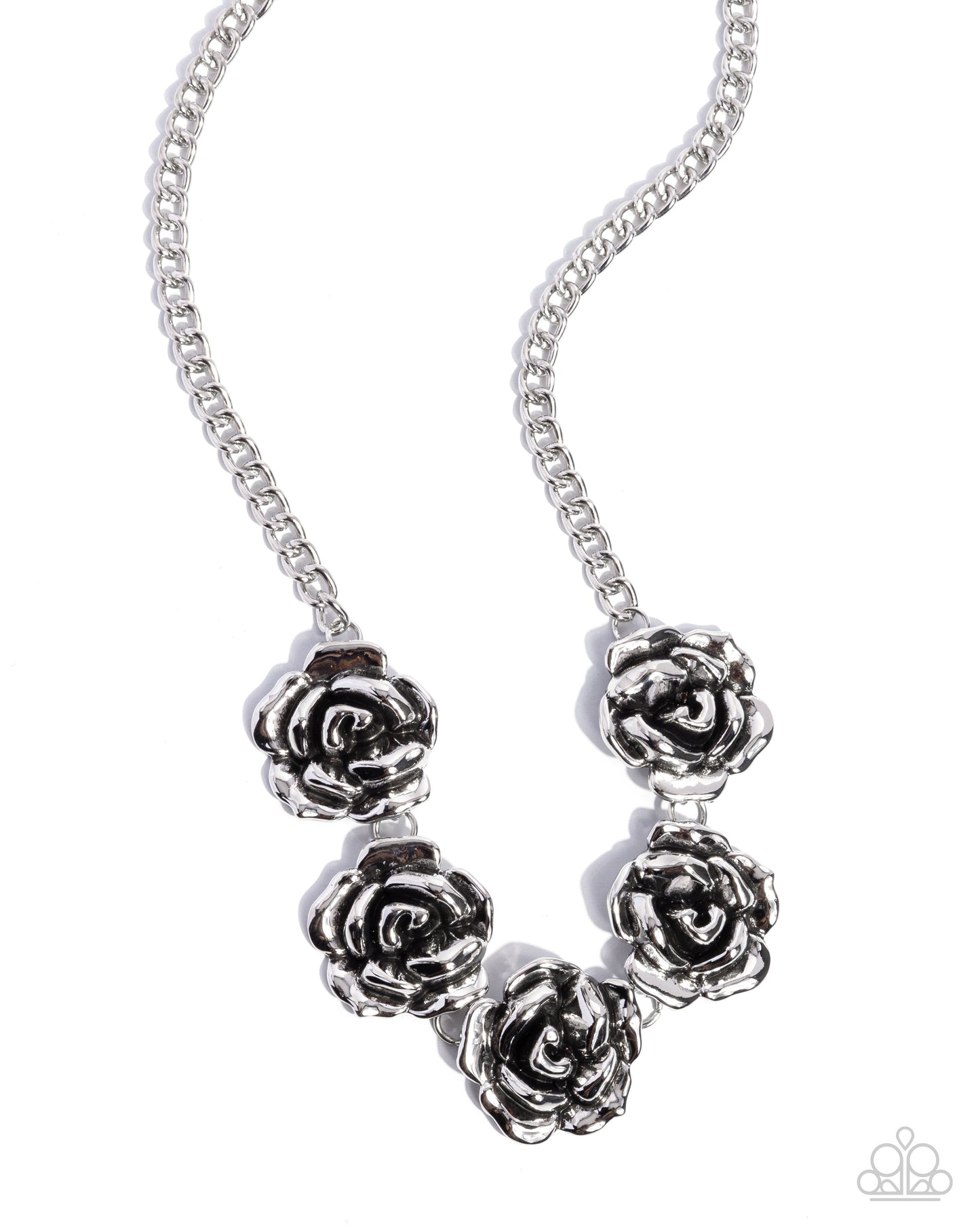 Refreshing Roses - Silver Flower Necklace - Paparazzi Accessories