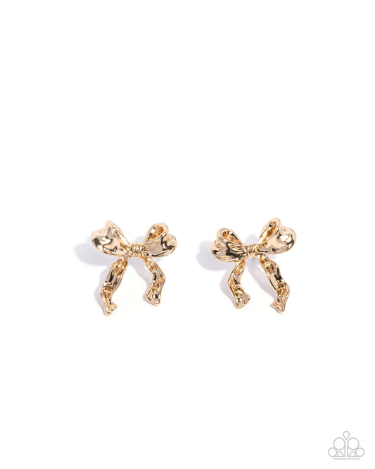 Princess Treatment - Gold Bow Post Earrings - Paparazzi Accessories