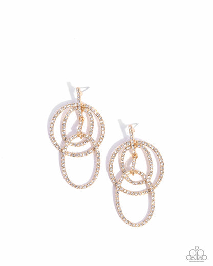 Geometric Glitz - Gold & White Rhinestone Circles Post Earrings - Paparazzi Accessories