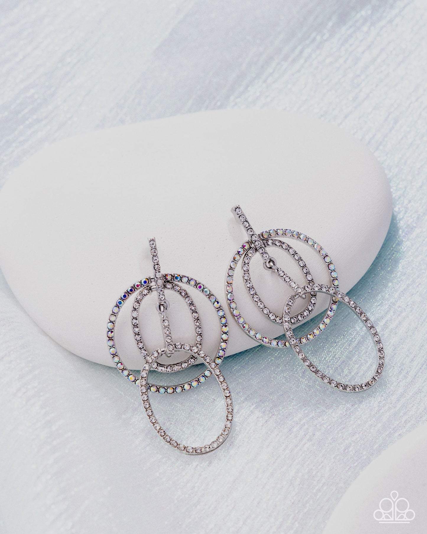 Geometric Glitz - Multi Iridescent Rhinestone Silver Post Earrings - Paparazzi Accessories