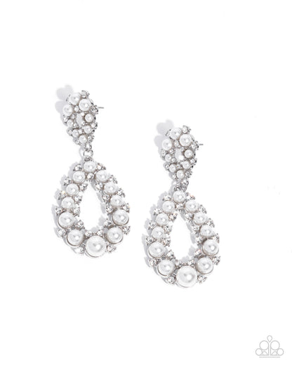 Dapper Debut - White Pearl Silver Post Earrings - Paparazzi Accessories