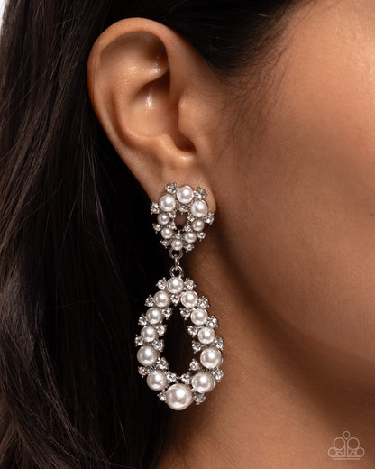 Dapper Debut - White Pearl Silver Post Earrings - Paparazzi Accessories