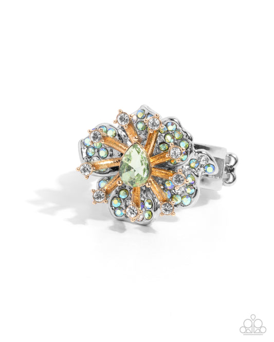 Decadent Display - Green Iridescent Rhinestone Sunburst Ring - Paparazzi Accessories