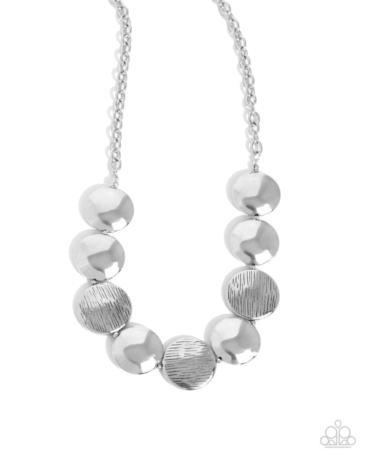 Engraved Energy - Silver Textured Discs Necklace - Paparazzi Accessories