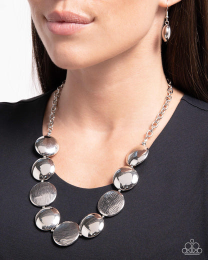 Engraved Energy - Silver Textured Discs Necklace - Paparazzi Accessories