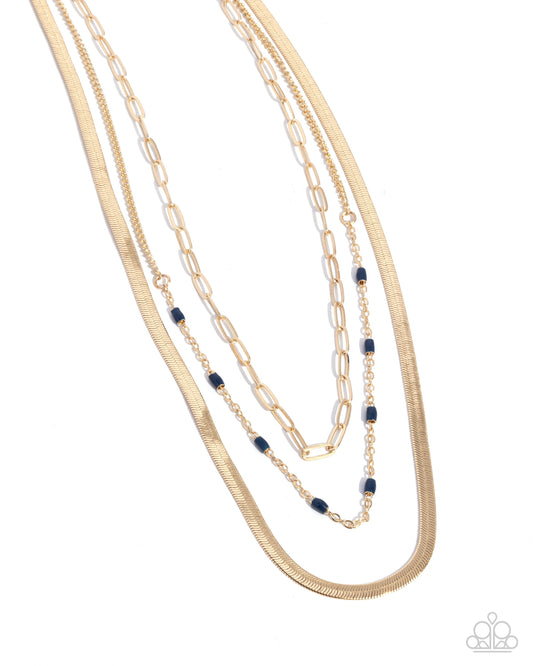 Mismatched Magic - Blue Beaded Gold Herringbone Chain Necklace - Paparazzi Accessories