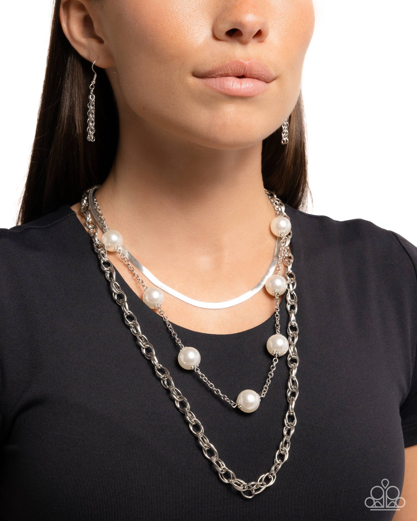 High-Class Haute - White Pearl Layered Silver Necklace - Paparazzi Accessories