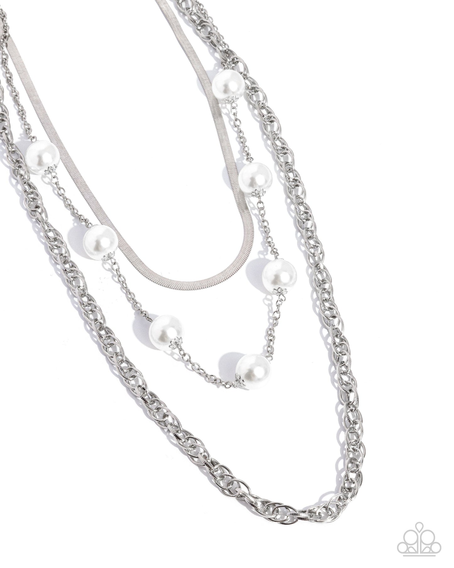 High-Class Haute - White Pearl Layered Silver Necklace - Paparazzi Accessories