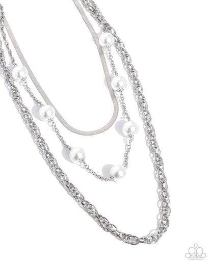 High-Class Haute - White Pearl Layered Silver Necklace - Paparazzi Accessories
